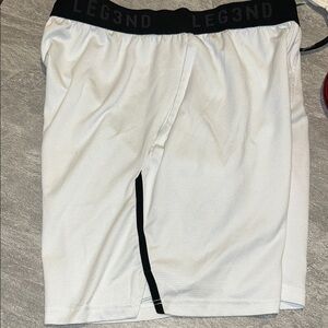 Legend Men's L White gym Athletic Shorts with Black Waistband 7" inseam
